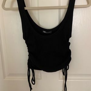 Zara Scrunched Black Tie Crop Tank Top